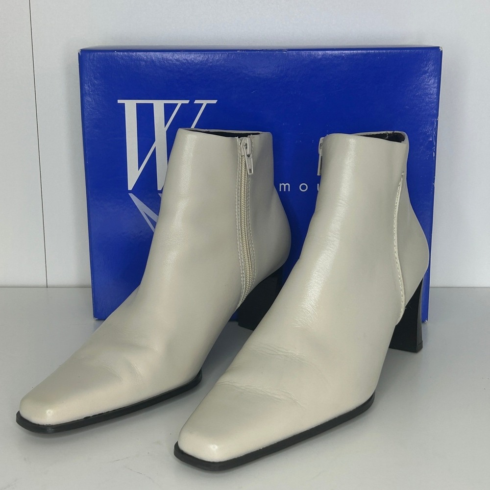 White Mountain Womens Camino Ankle Boots Winter White Leather Zip Heel 8.5M